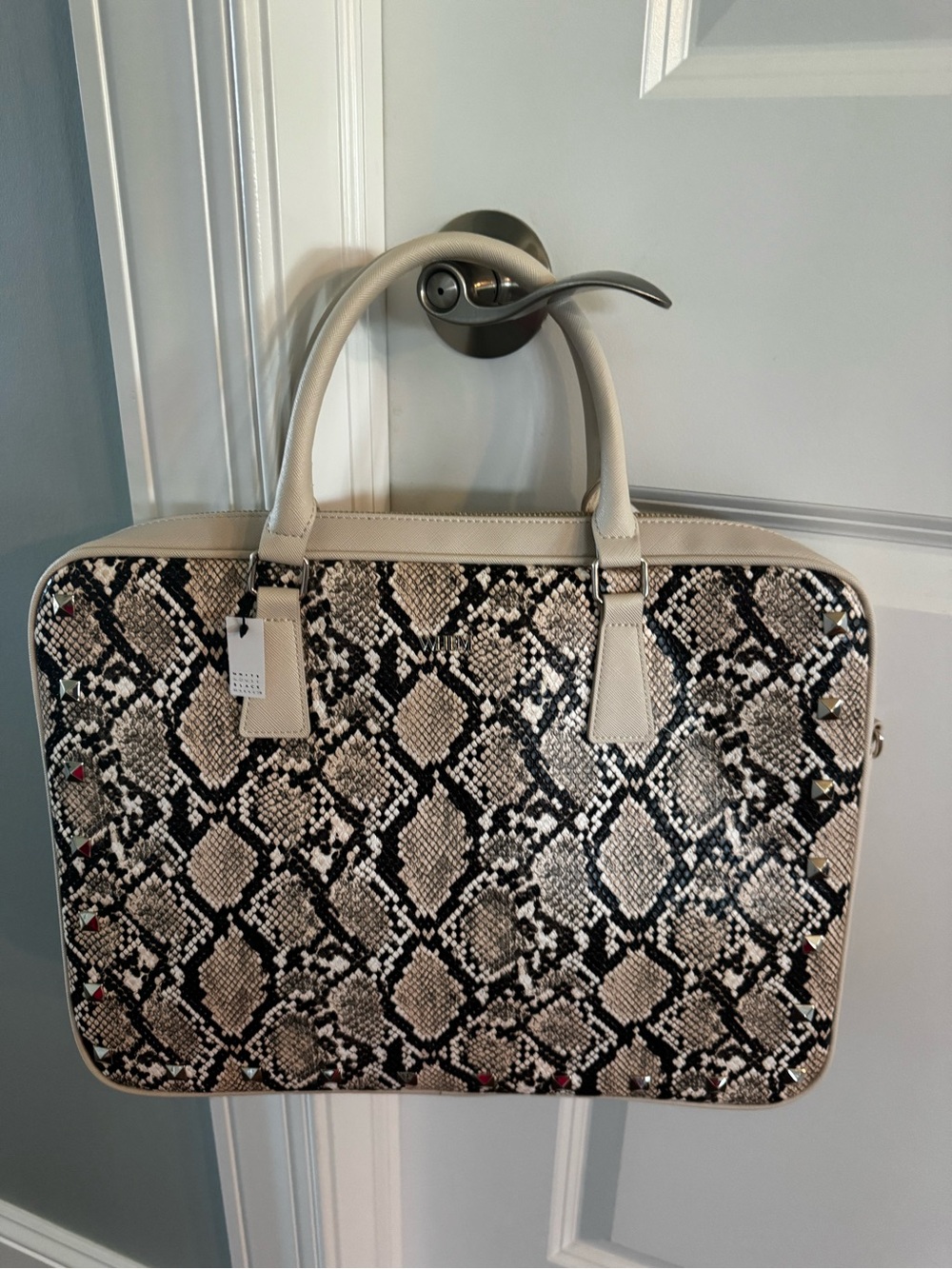 WHBM Snakeskin Pattern Laptop Tote Bag in Beige & Black